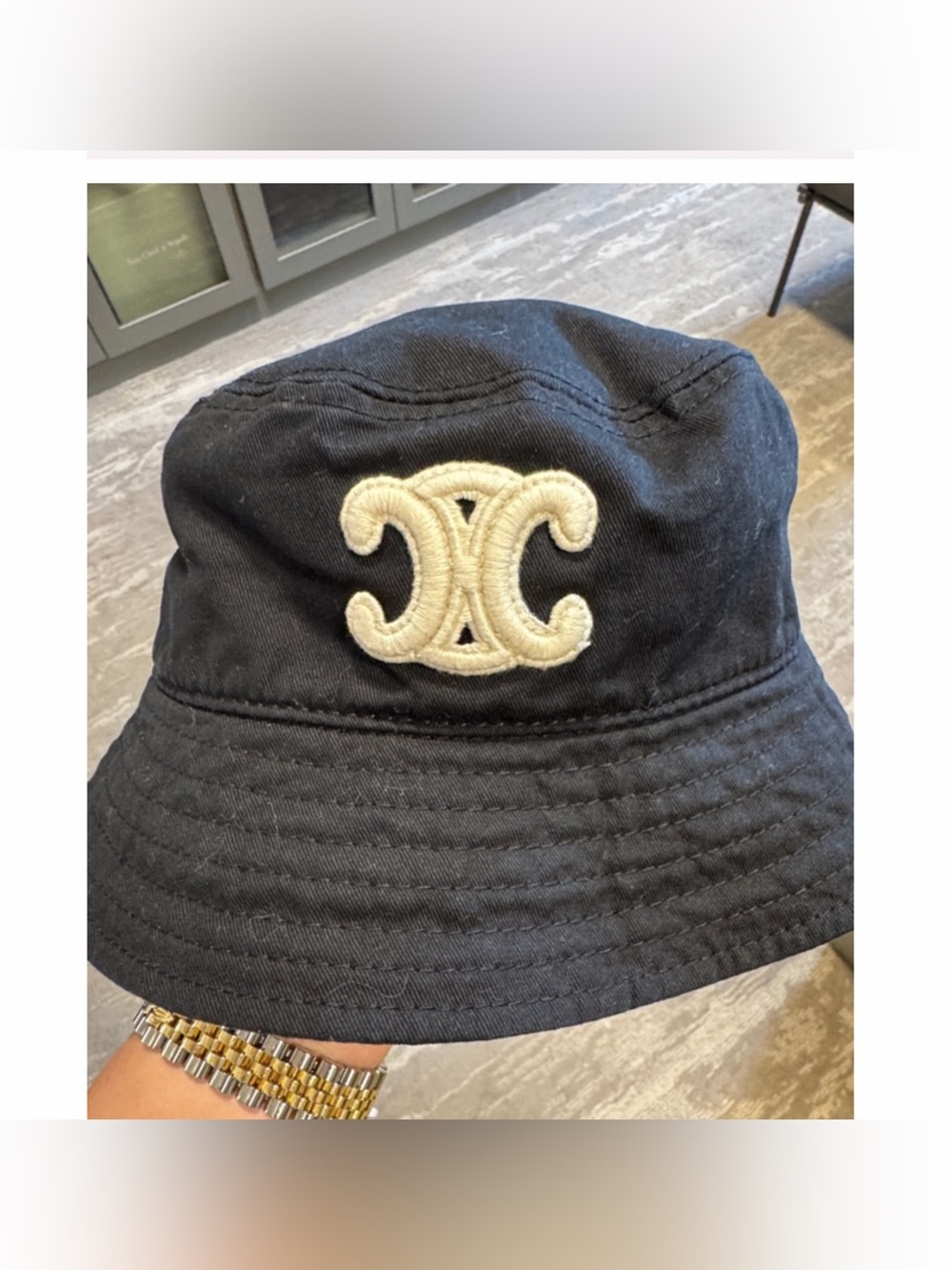 Celine Black Bucket Hat with Yellow Horse & Carriage Logo